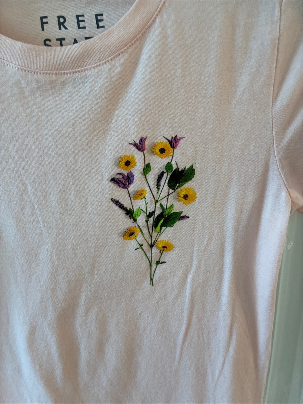 Free State Light Pink Tee with Embroidered Floral Accent - Picture 2 of 5
